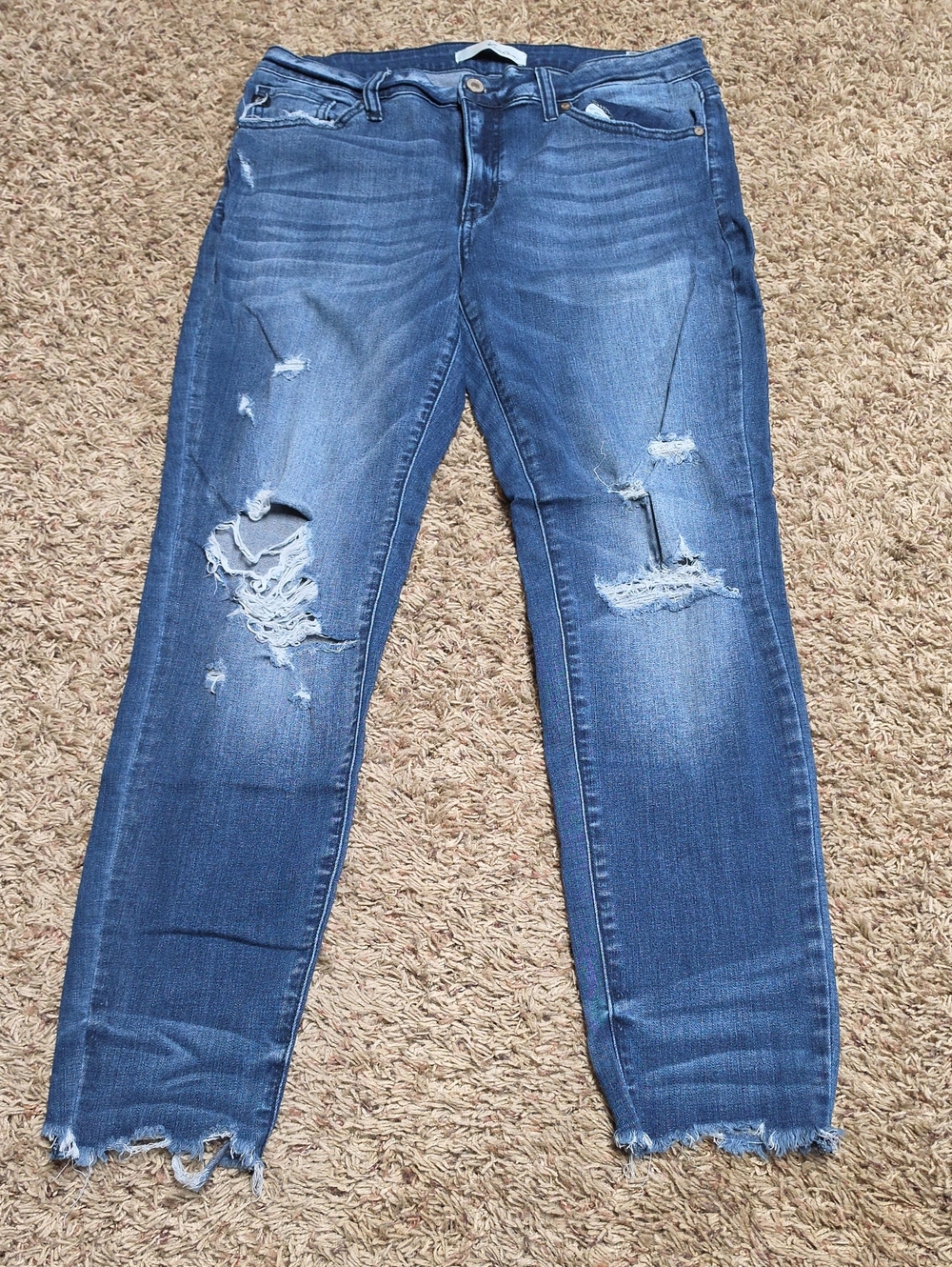 KanCan Women's Distressed Medium Blue Boyfriend Jeans